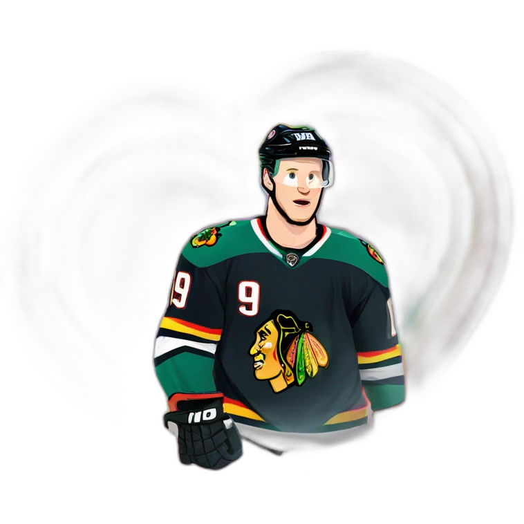 Jonathan Toews inside a rainbow heart emoji
