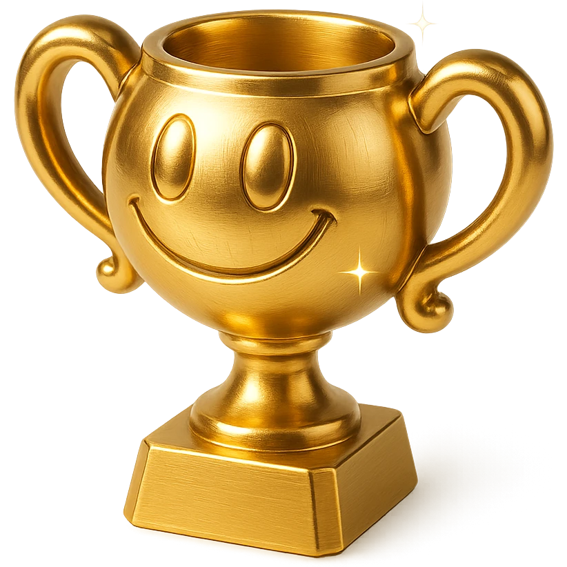 cartoon-style gold trophy with sparkles, bold outline, minimal details, optimized for small size and YouTube emoji use emoji