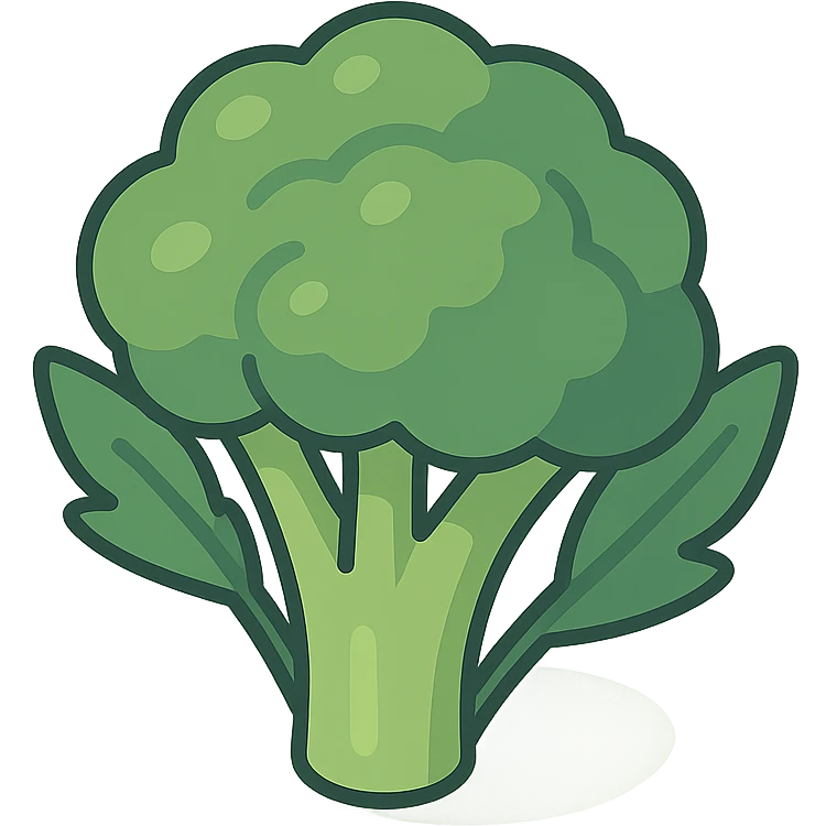 a bunch of broccoli with leaves, 2D isometric illustration style emoji