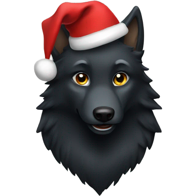 Black wolf with christmas hat emoji
