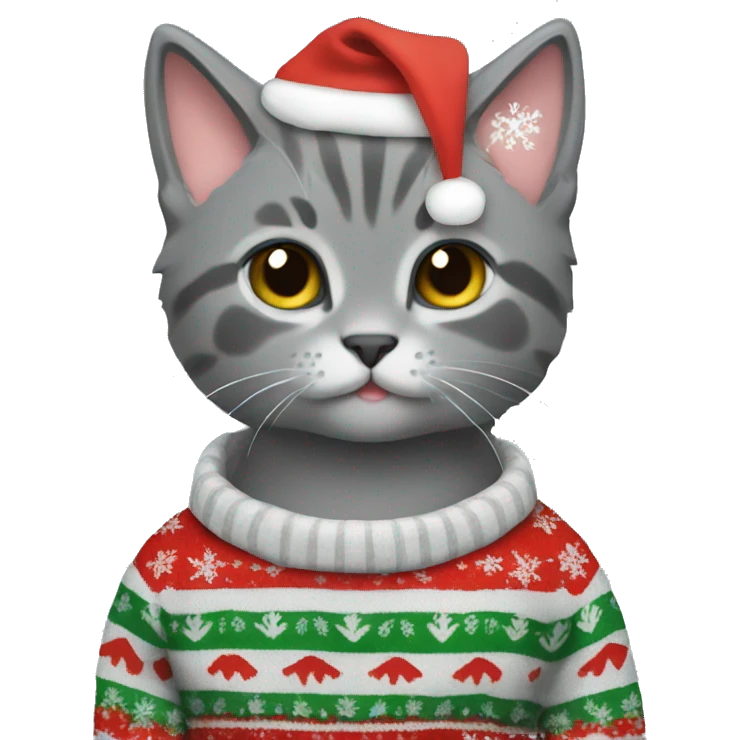 A grey kitten wearing a Christmas sweater emoji