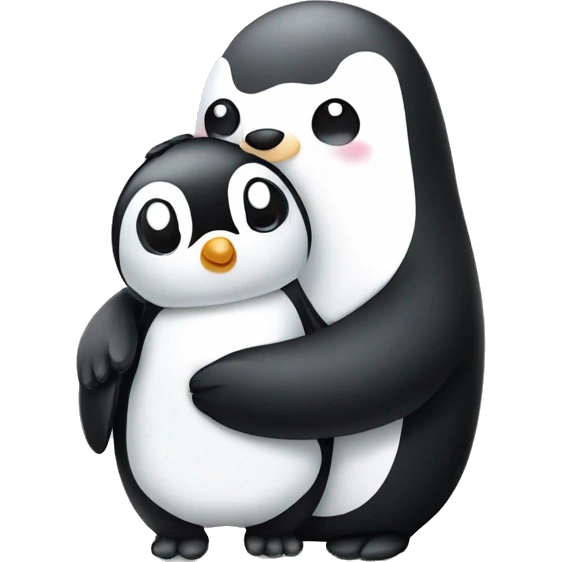 Cute penguin and cute panda hugging emoji