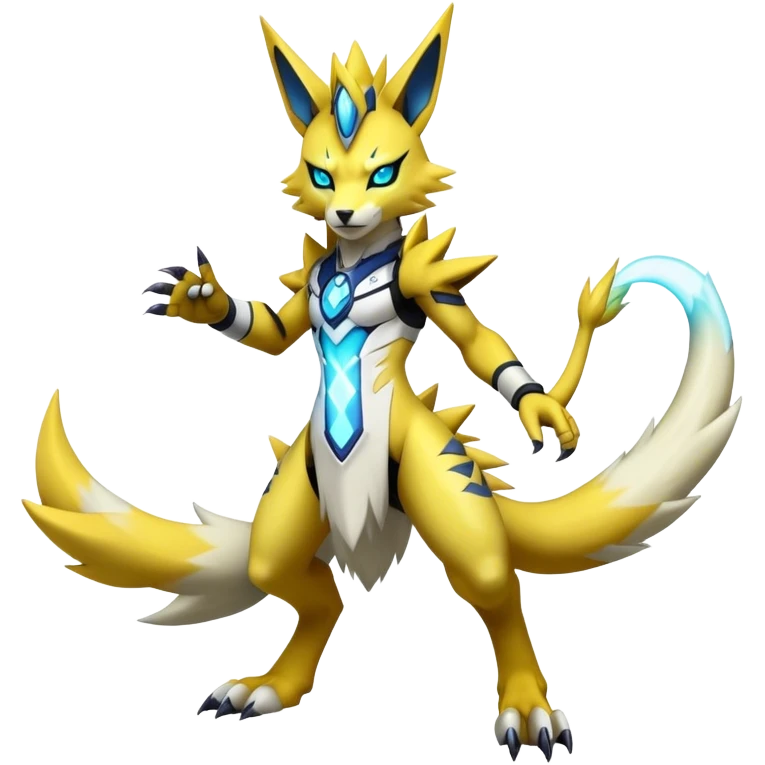  Cool Edgy Shiny Futuristic Ethereal Legendary Zeraora-Digimon-Renamon-Pokemon-hybrid full body emoji