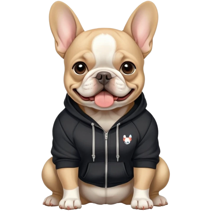 French bull dog wearing a black hoodie emoji