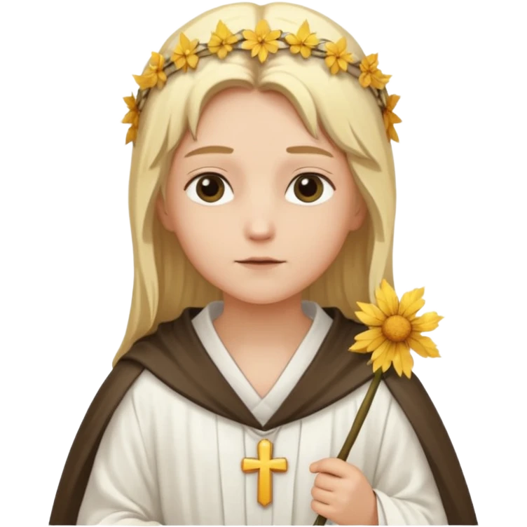 saint dandelion with a saintly expression emoji
