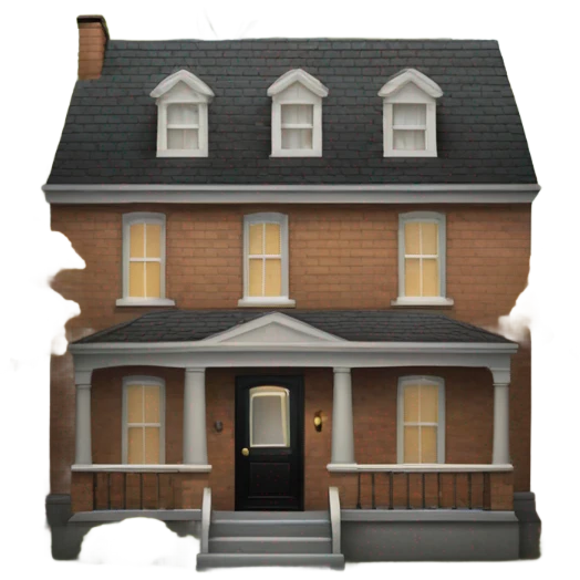 front of a 2 floor brick house in a westmount style with a black d emoji