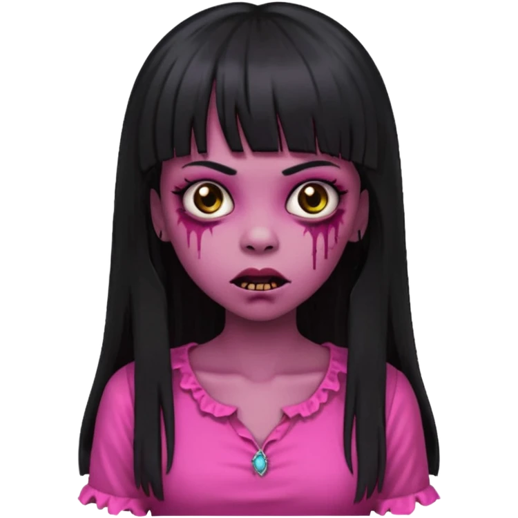 light-skinned Black zombie girl with long black hair and bangs, in a dark pink blouse emoji