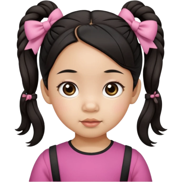 mixed toddler girl asian and american with bow pigtails, dark brown/black hair with big brown eyes emoji