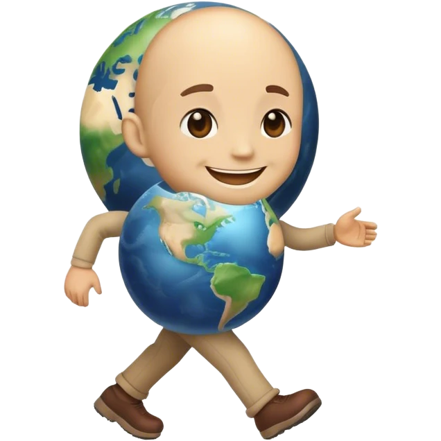Planeta tierra personificado, con una sonrisa y caminando emoji
