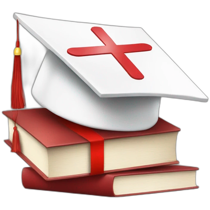 White Student cap with red medical cross On a stack of books emoji