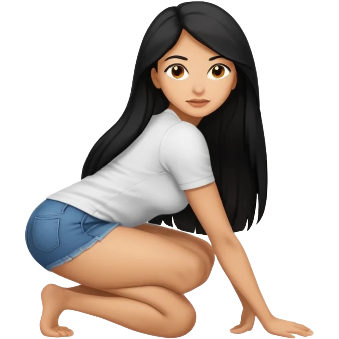 A Latina woman in a naked, long black hair, bending over (asshole and vagina visible) looking as camera emoji