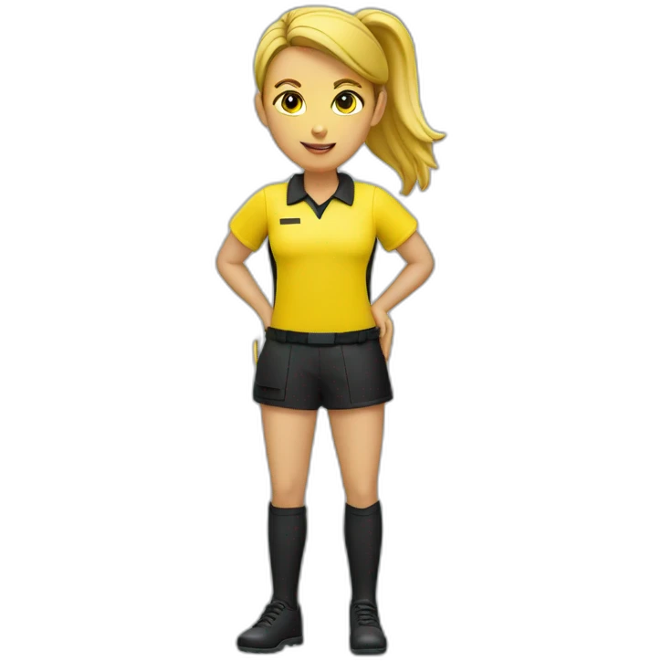 Female Fieldhockey referee yellow shirt with whistle emoji