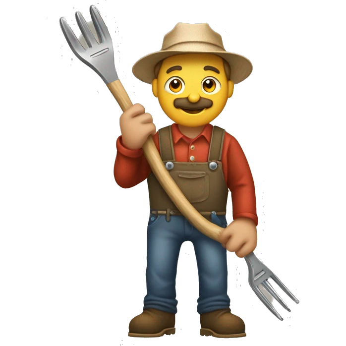 a farmer holdinga pitch fork with anned sk emoji