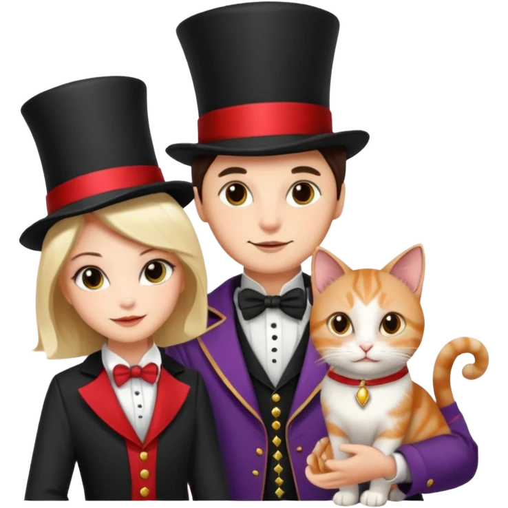 magician couple and their pet cat emoji