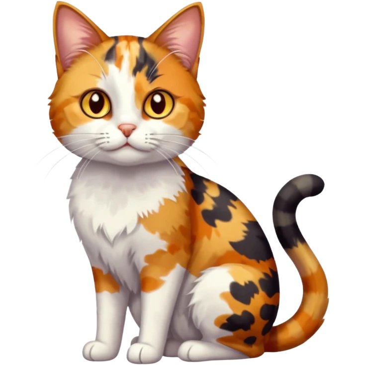 full body anxious looking colourful light calico tabby cat with hazel eyes and very patchy calico fur emoji