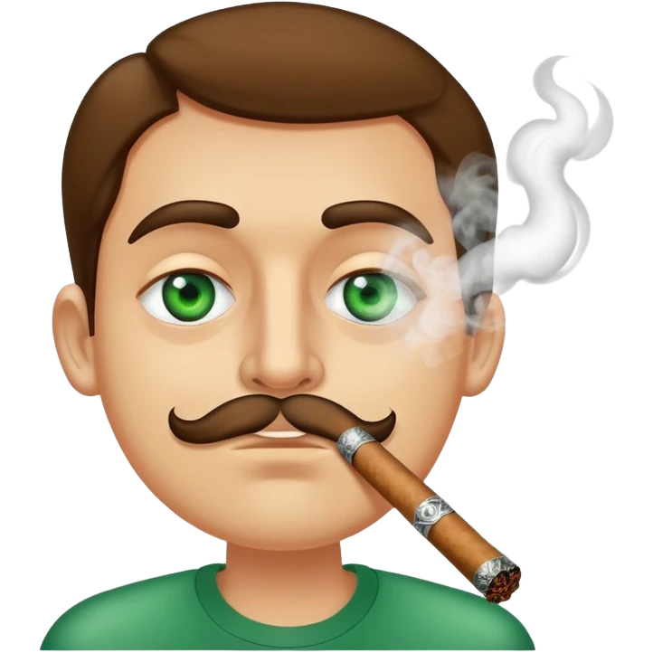 Chico castaño con ojos verdes fumando un cigarro y echando humo por la boca  emoji