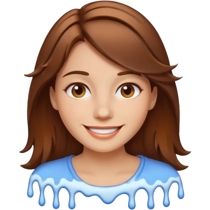 Brown Hair Woman , white paint , drip, face, happy emoji