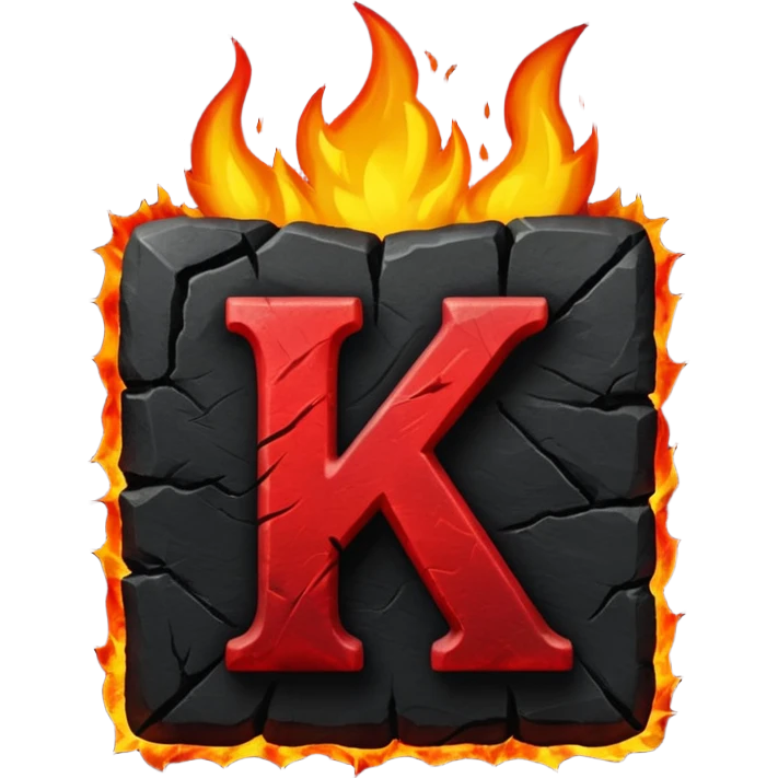 burning coal square with letter K chiseled on it emoji