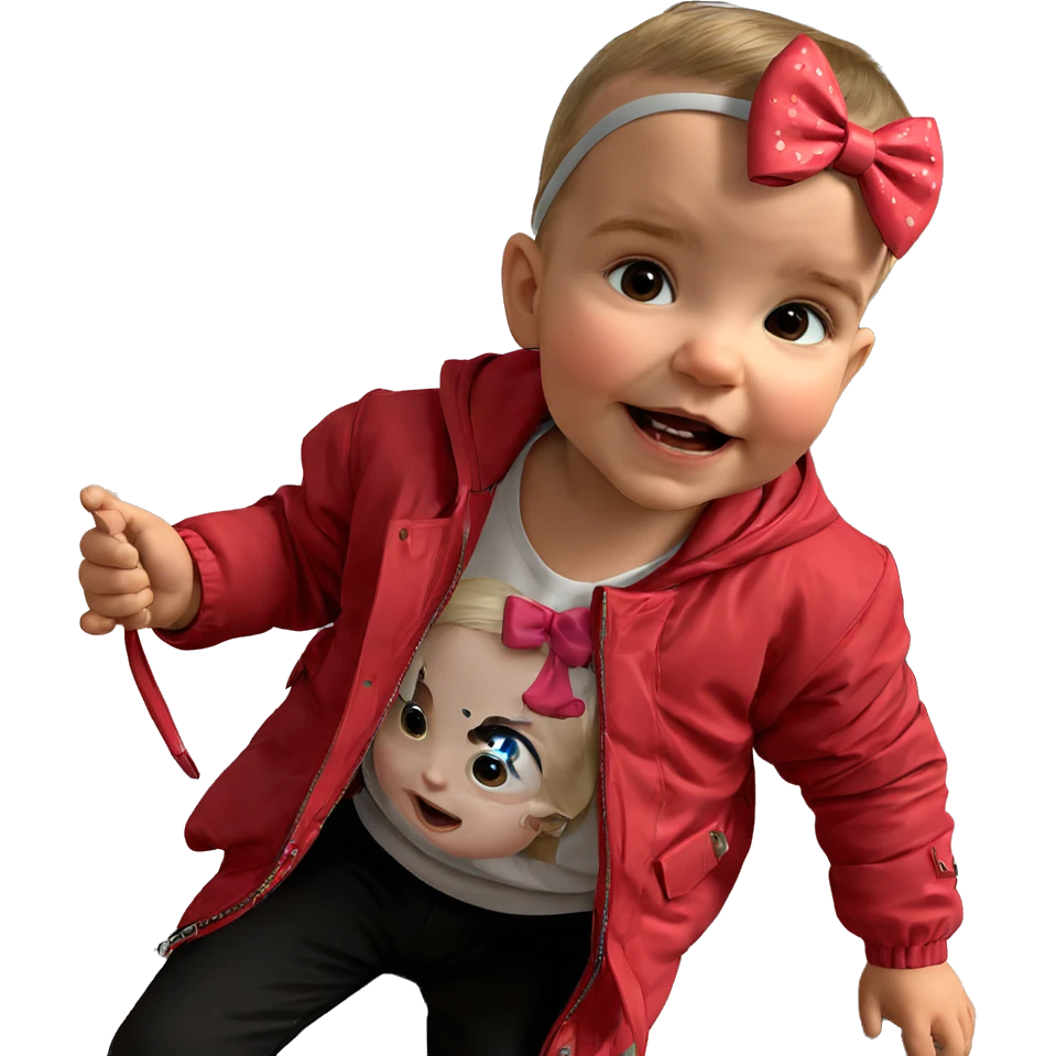 child in jacket with bow emoji