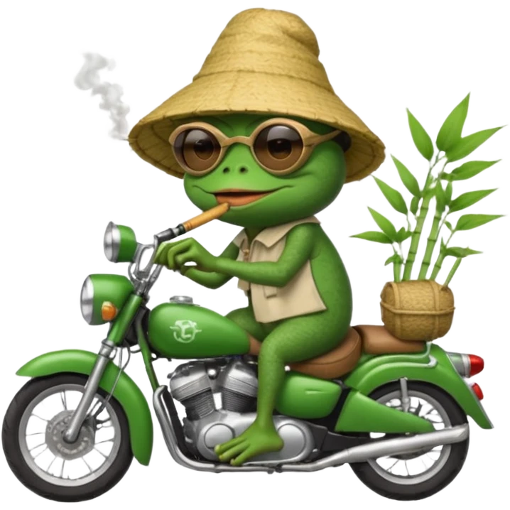 лягушка пепе курит бамбук во вьетнаме во время езды на мотоцикле  emoji