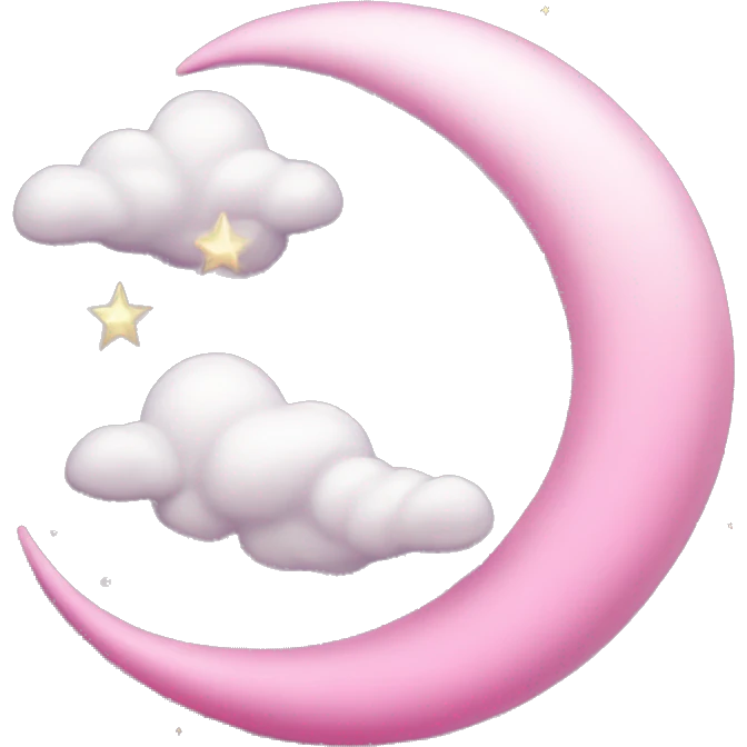 Pink crescent moon with sparkly white clouds emoji