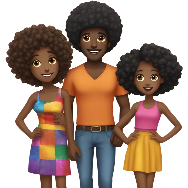 Black man with Afro with twin black kid girls and daughter  emoji
