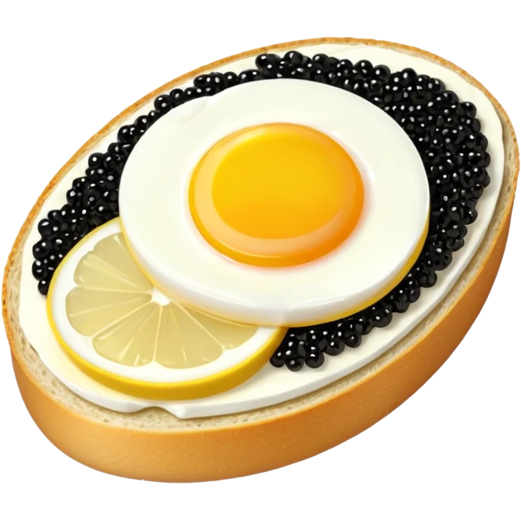 open sandwich with butter, half egg, slice of lemon, black caviar emoji