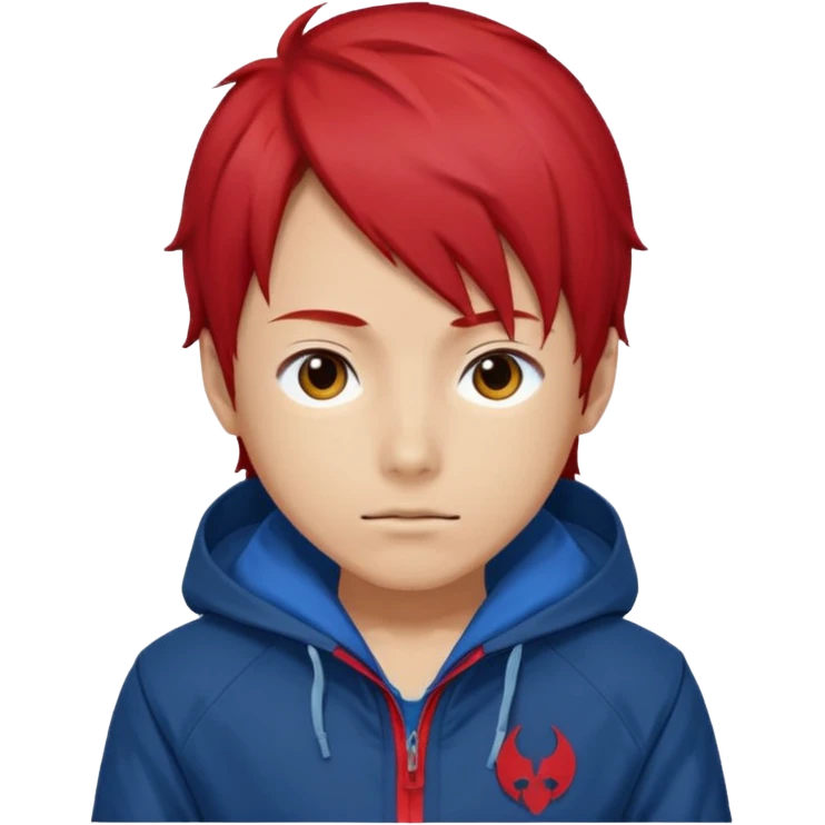 yuiji itadori jjk avec cheveux rouge veste bleu et capuche rouge emoji
