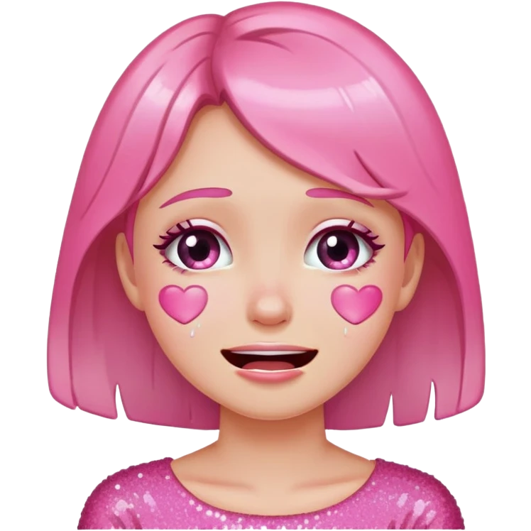 pink glitter crying and smiling girl emoji