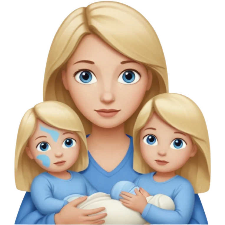 Blonde mom, blue eyes and two baby girl, brown hair, brown eyes  emoji
