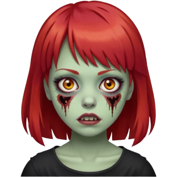 Zombie emoji, girl with red hair and bangs emoji