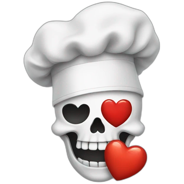 skull with chef hat making kissy face with heart emoji