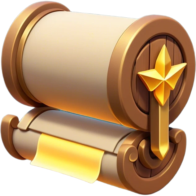 Clash of Clans aesthetic: Cinematic Playful 3D Isometric Scroll Emoji, rendered in a 3D vector-style similar to standard emojis with minimal shading and bold, simplified shapes. A compact, distinct form with signature details, softly glowing with a fantasy RPG magic charm. Simplified yet unmistakably iconic, highly detailed and consistent, glowing with a soft radiance and high shine. Stylized with a touch of heroic grandeur and a soft glowing outline, capturing the essence of a beloved gaming relic with a friendly, playful manner! emoji