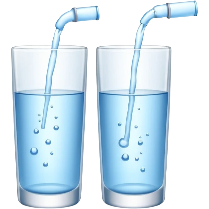 3D illustration of two glasses of water — cold ❄️ and hot 🔥. Particles dissolving faster in hot water, slower in cold. Minimalist, clean, bright, modern 3D icon style. emoji