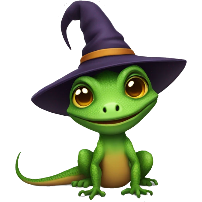 Lizard wearing a witch hat emoji