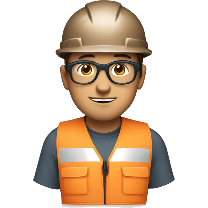 blue eyes, safety glasses, safety vest, brown hair, safety helmet,  emoji