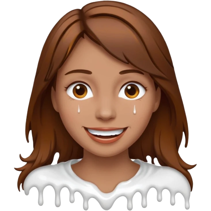 Brown Hair Woman , white paint , drip, face happy emoji