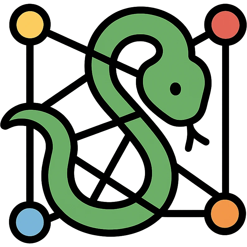stylized snake forming a network with interconnected lines and nodes, modern icon style emoji