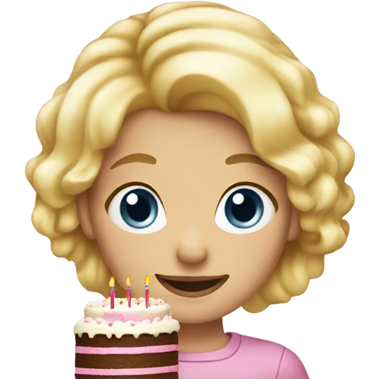 blonde girl with birthday cake emoji