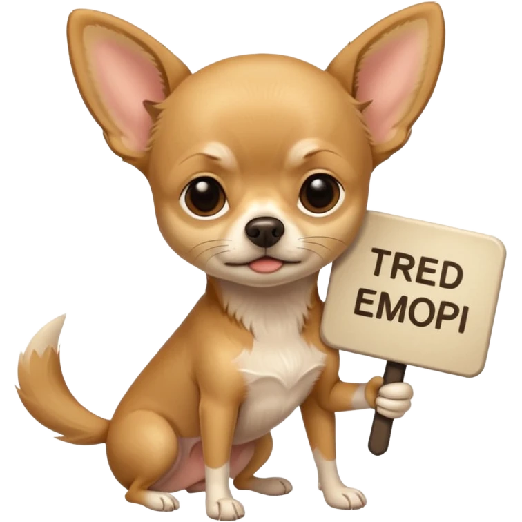 Black Chihuahua holding a sign saying Tired emoji
