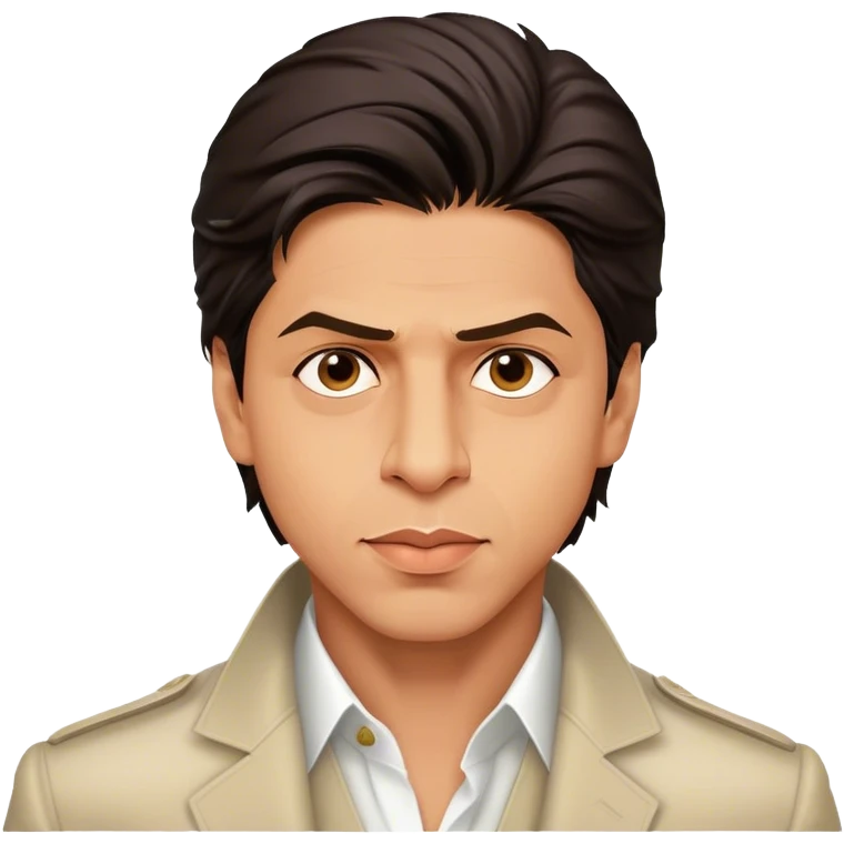Cinematic Realistic portrait of Shah Rukh Khan, portrayed as a charismatic film star with expressive features and stylish contemporary attire, rendered in rich, dynamic lighting that captures his magnetic presence emoji