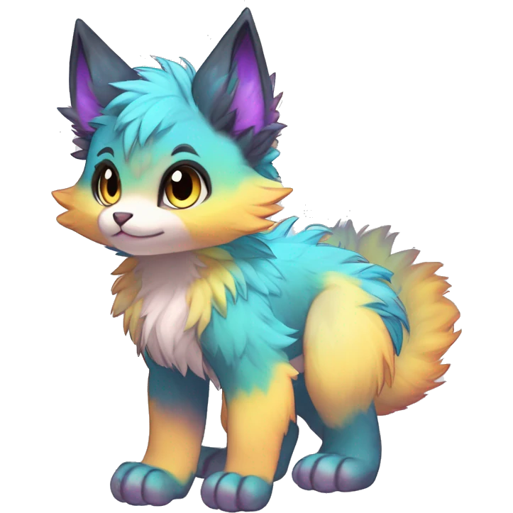 Anthro Scalie Fluffy Cool Cute Magical Shiny Colorful Neon Vibrant Colors Sparkle Kemono-style Chibi Fantasy-Animal-Fakémon-Pokémon-Hybrid Fur Sona Aesthetic Full Body emoji