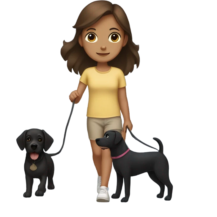 medium brown hair girl walking with a black dog emoji