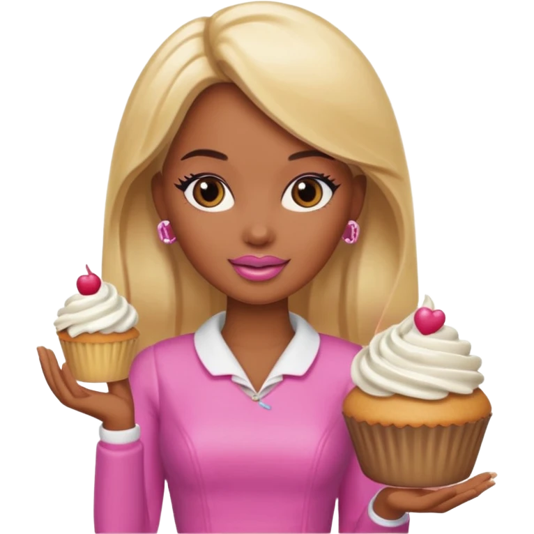 Brown skin blonde hair barbie cupcake  emoji