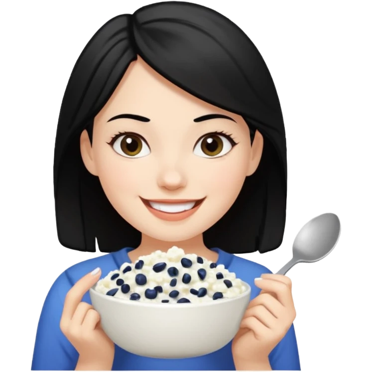 A white girl with black hair eating cottage cheese emoji