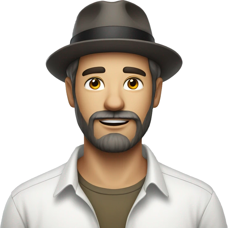 bearded man in white shirt no logo on hat emoji
