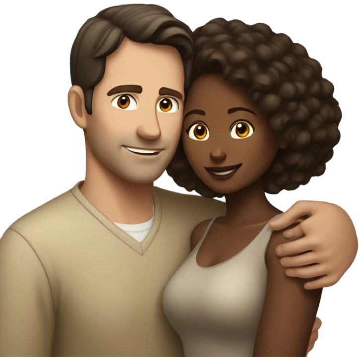 Dark haired white man hugging brown beautiful woman emoji