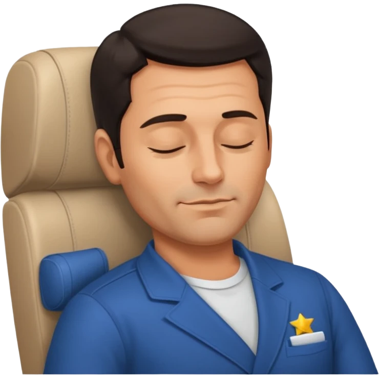 A handsome 45 year old man with dark hair sleeping blissfully on an international flight. emoji