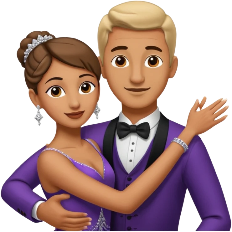 2 danseurs, une femme et un homme- la femme danse devant le mec, le mec est bcp plus grand qu'elle avec un gros nez- les bras de la femme sont autour du coup de l'homme  emoji