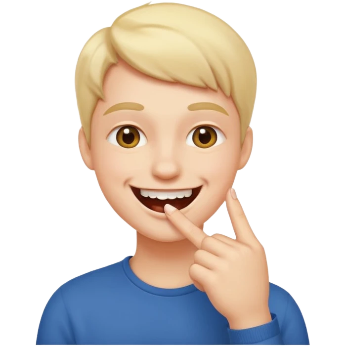 Un bonhomme qui mord son doigt en souriant emoji